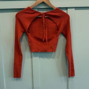 LA Hearts Tie-Back Cropped Sweater XS – Vibrant Orange | Y2K Coquette